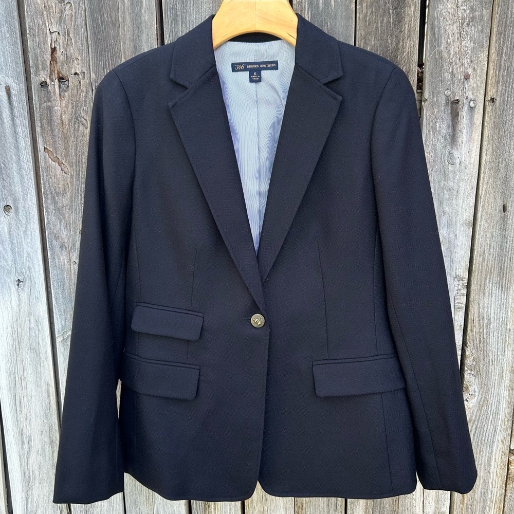 Brooks Brothers One Button Blazer Jacket Wool Navy Blue 6